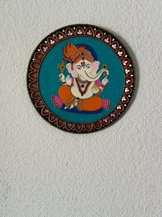 Hand Painted 12 inch Sri Ganesha Lippan Art on MDF base