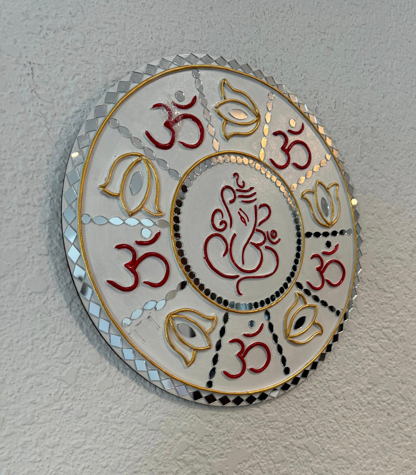 Gorgeous 12 inch Hand Painted Sri Ganesha Lippan Wall Art