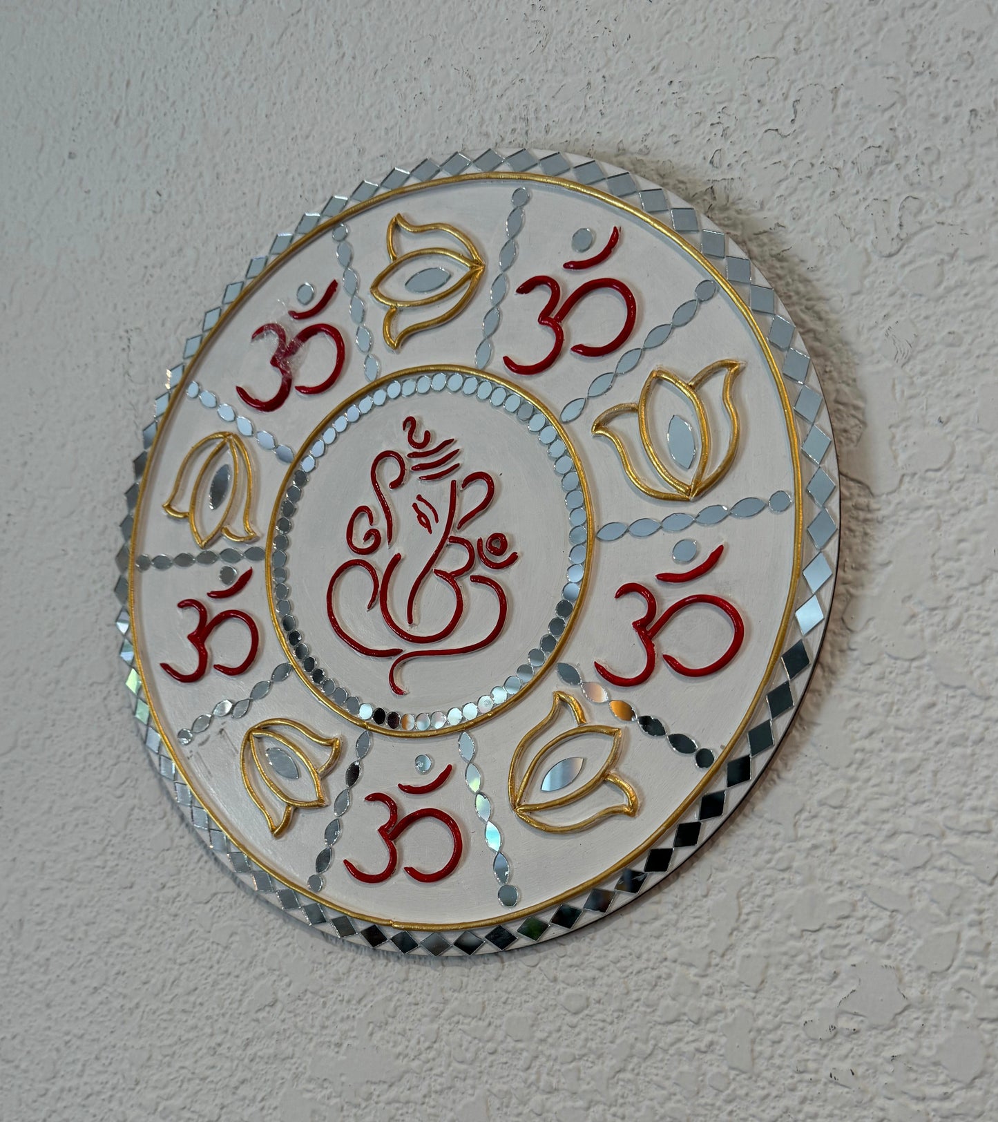 Gorgeous 12 inch Hand Painted Sri Ganesha Lippan Wall Art