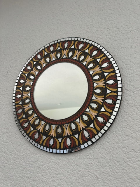 Gorgeous 12 inch Hand Painted Dot Mandala Wall Art with center mirror