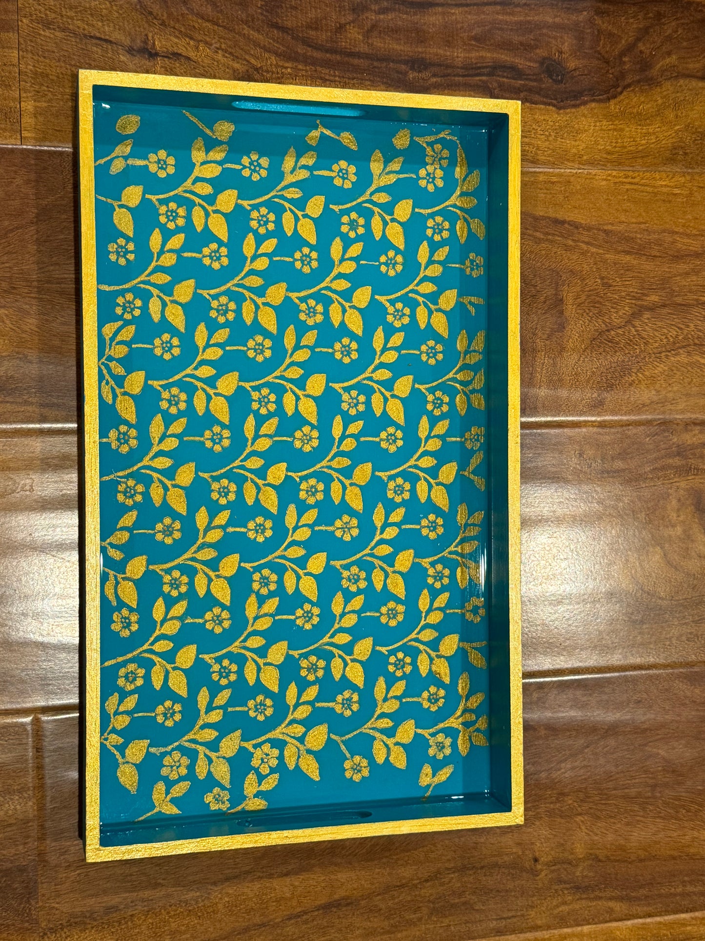 Beautiful, artistic Hand Painted Wooden Tray with handles