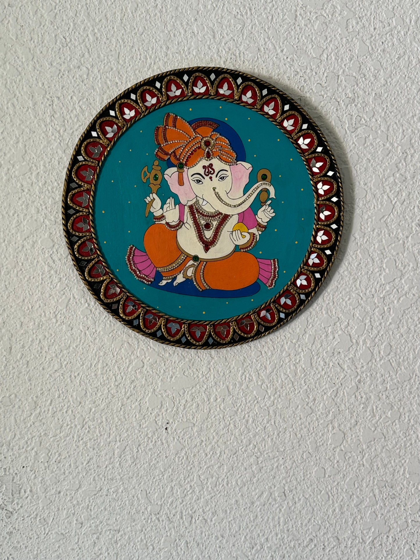 Hand Painted 12 inch Sri Ganesha Lippan Art on MDF base