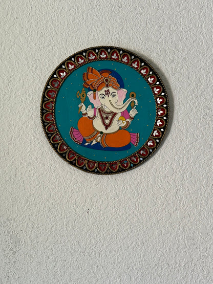 Hand Painted 12 inch Sri Ganesha Lippan Art on MDF base