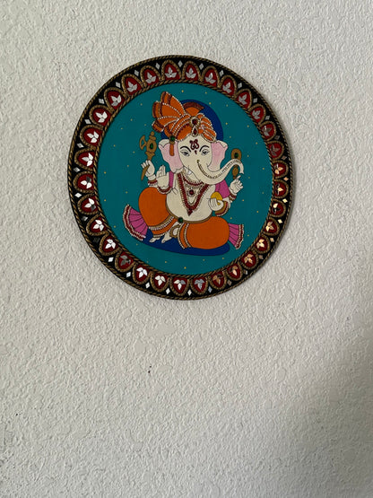 Hand Painted 12 inch Sri Ganesha Lippan Art on MDF base
