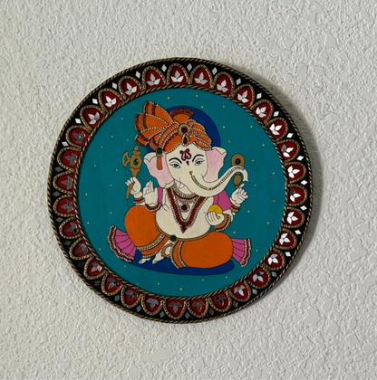 Hand Painted 12 inch Sri Ganesha Lippan Art on MDF base