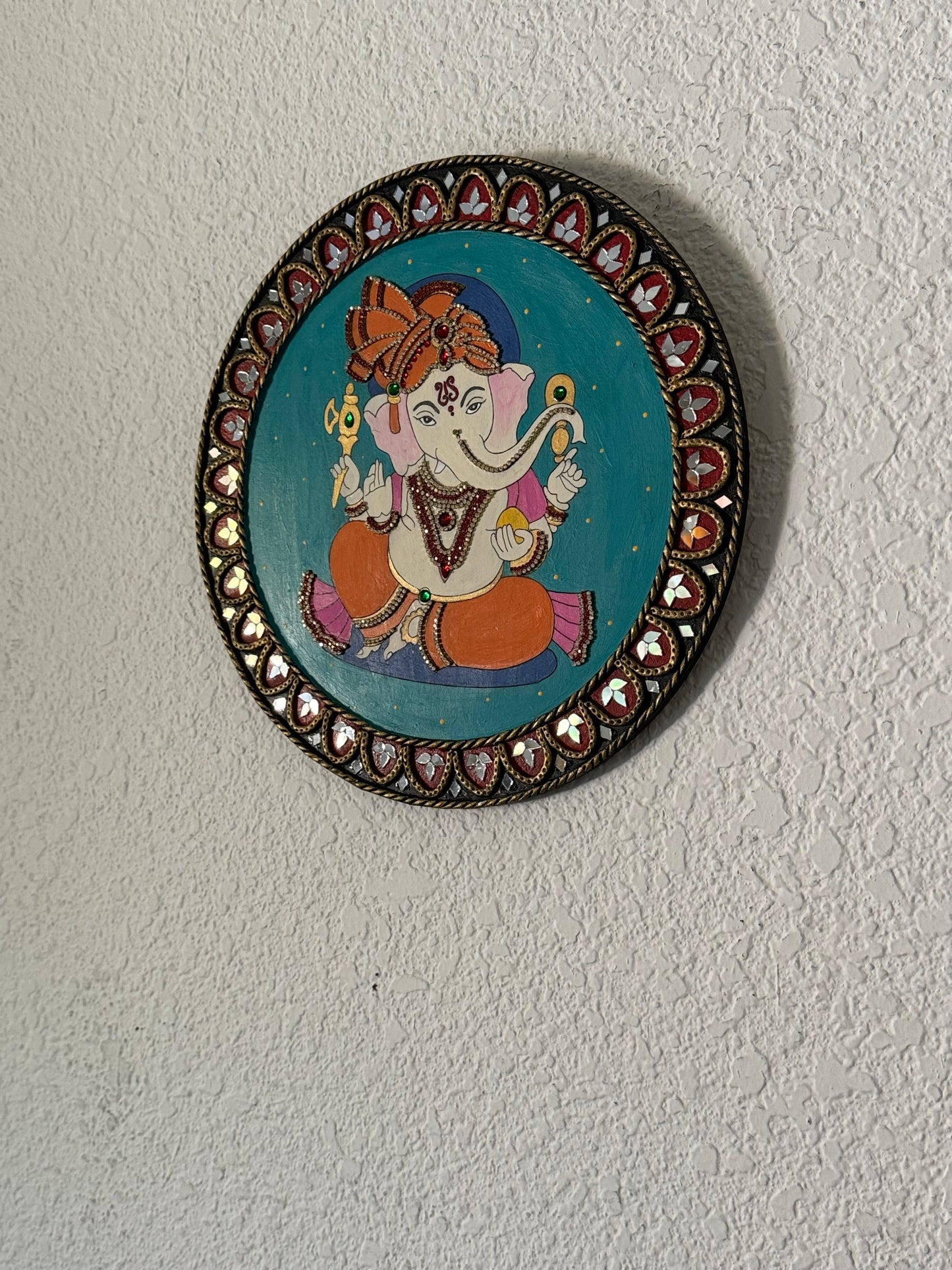 Hand Painted 12 inch Sri Ganesha Lippan Art on MDF base