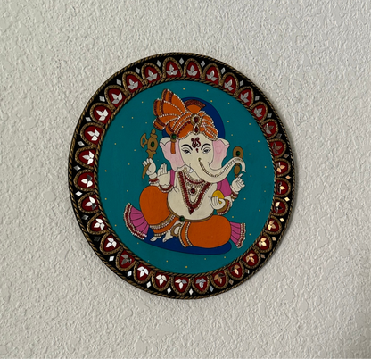 Hand Painted 12 inch Sri Ganesha Lippan Art on MDF base