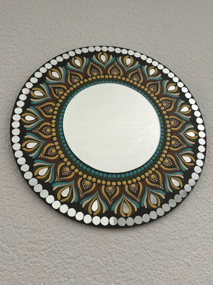 Gorgeous 12 inch Hand Painted Dot Mandala Wall Art with center mirror