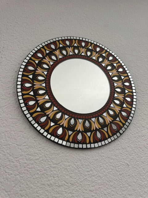 Gorgeous 12 inch Hand Painted Dot Mandala Wall Art with center mirror