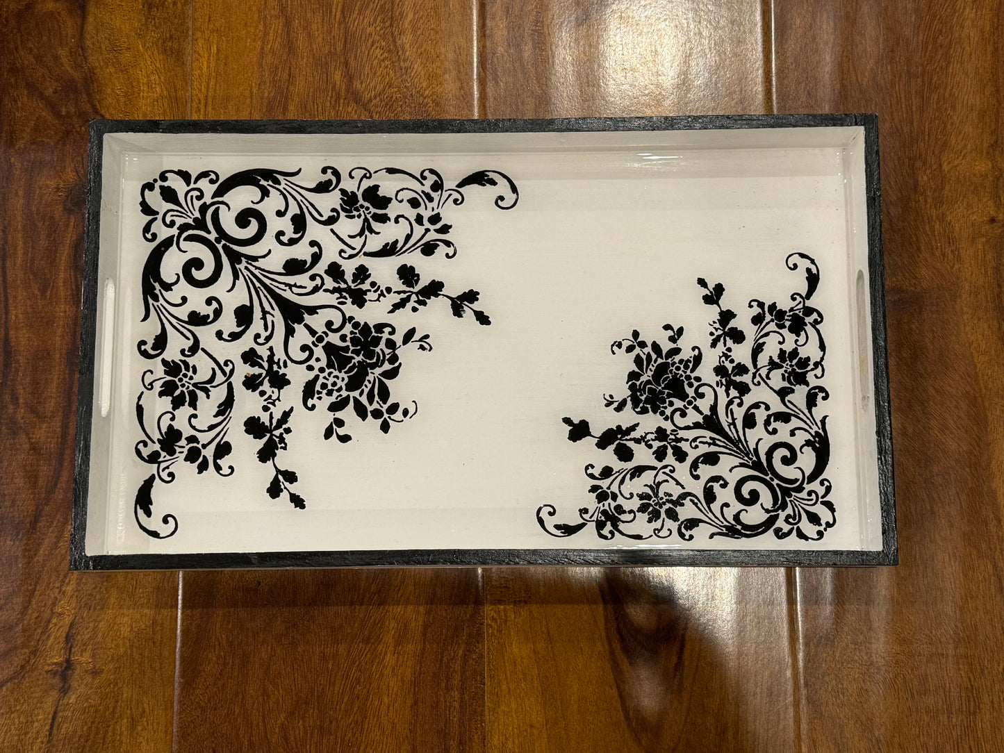 Beautiful, artistic Hand Painted Wooden Tray with handles