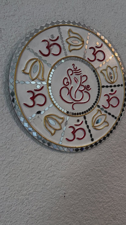 Gorgeous 12 inch Hand Painted Sri Ganesha Lippan Wall Art