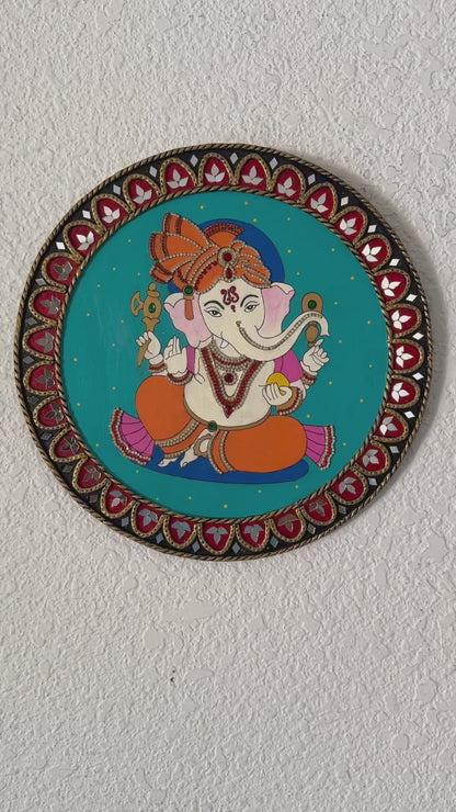 Hand Painted 12 inch Sri Ganesha Lippan Art on MDF base